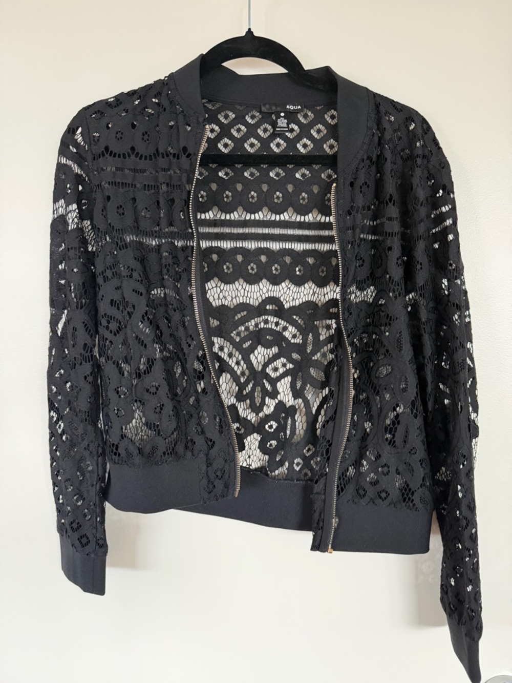 Aqua Black Lace Bomber Jacket- small
